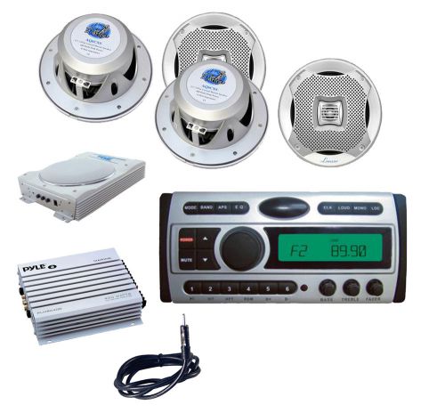 New pyle am/fm/cd/cdr/mp3 marine player+antenna,amp,subwoofer,4x lanzar speakers