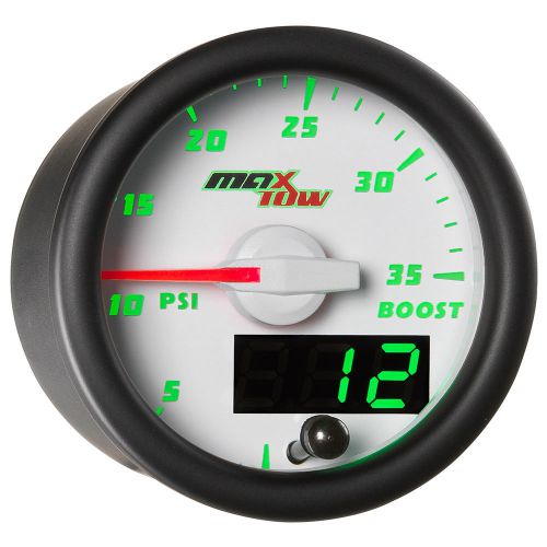 52mm white maxtow double vision turbo 35psi boost gauge - green digital + analog