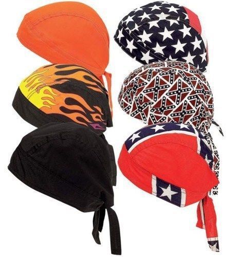 6 pc. assorted cotton biker skull caps motorcycle bandana head wrap du rag doo