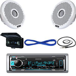 Fusion 6&#034; marine speakers w/wires, kmrm315bt bluetooth usb radio, antenna, cover