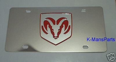 Dodge ram shield emblem stainless steel vanity license plate tag red