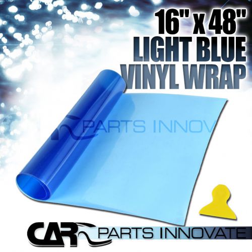 16&#034;x48&#034; light blue headlight fog lamp protect film vinyl wrap overlay sheet+tool