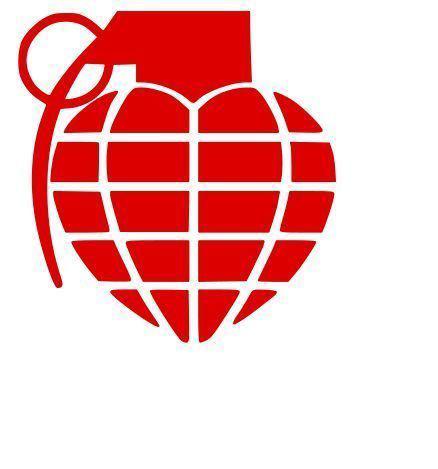 Anti-war peace love heart grenade -  car truck window decal (5" x 5" vinyl)