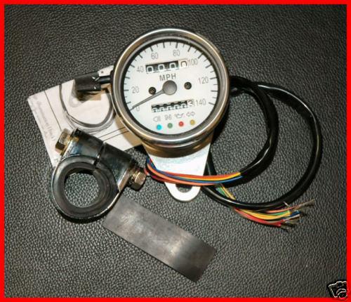 4 lite white face 2240:60 mini speedometer speedo harley chopper bobber custom