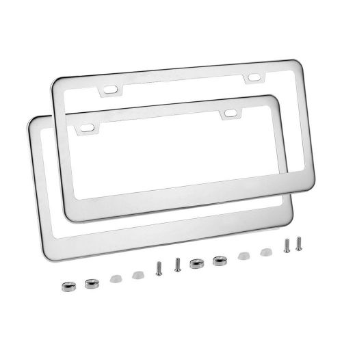 Ohuhu 2 stainless steel polish mirror license plate frame + chrome screw caps