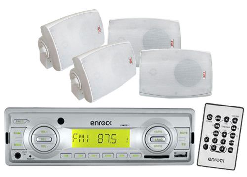 Ekmrs12 marine usb am fm aux receiver, 4 white 4&#034; 2way sealed 250w speaker set