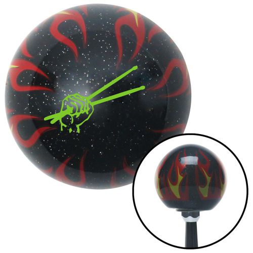 Grn drumsticks clenched black flame metal flake shift knob w/ m16 x 1.5