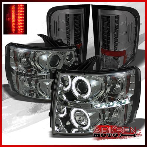 07-13 silverado 2x smoked ccfl halo projector headlights+smoked led tail lights