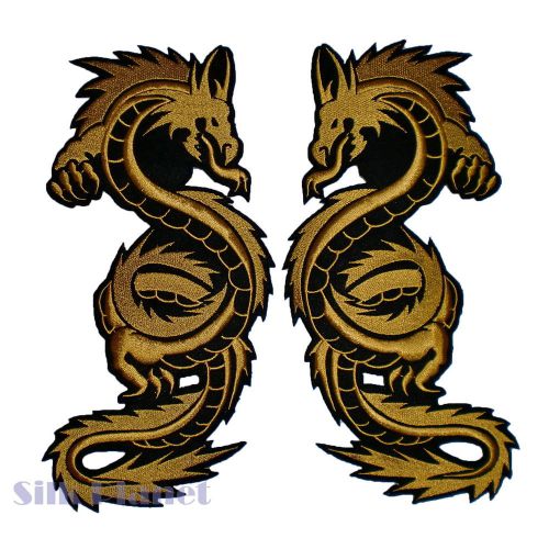 5x10&#034; 2 dragons gold biker chopper jacket vest back patch motorcycle rock tattoo