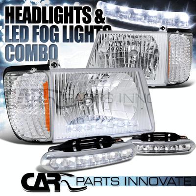 92-07 e150 e250 econoline van chrome drl headlights+corner lamps+6-led fog lamps