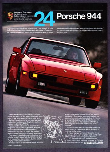 1984 red porsche 944 coupe photo &#034;maximum performance&#034; vintage promo print ad