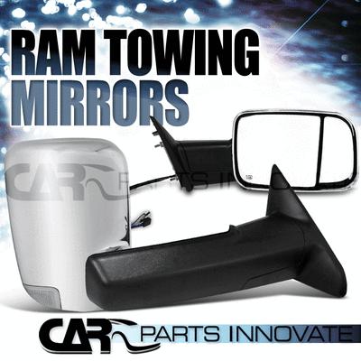 10-11 ram 2500 3500 chrome pwr heat flip up towing mirror w/ signal+puddle light