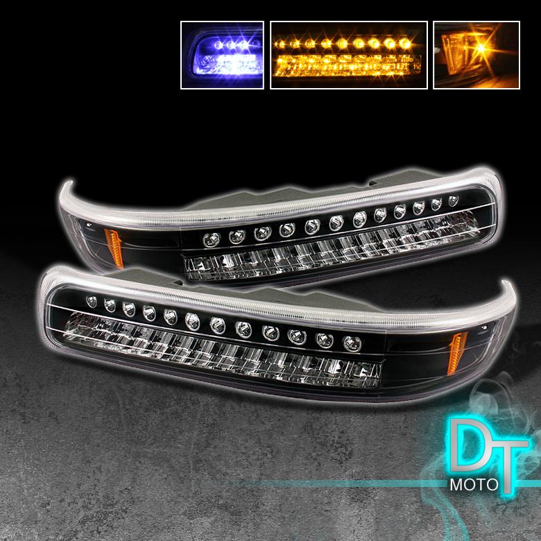 99-02 silverado 00-06 tahoe suburban led blk bumper signal parking lights lamps