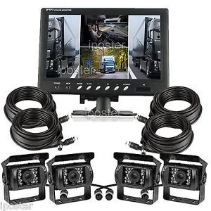 9&#034; split quad rear view monitor 4x ir reverse ccd camera 4x 33ft/10m cable kit
