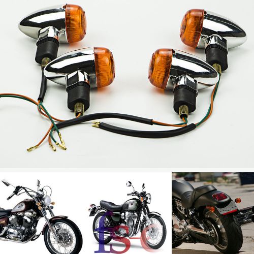 4x motorcycle amber chrome bullet front rear turn signal blinker indicator light