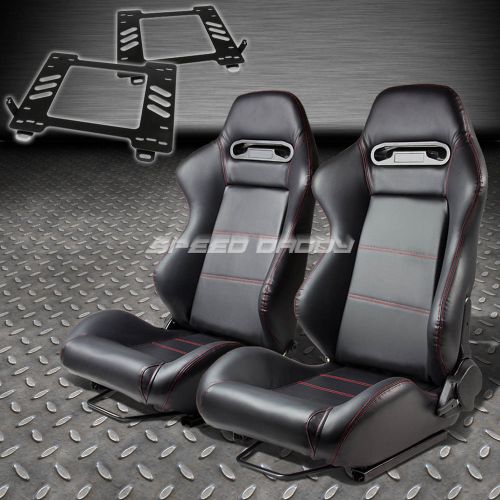 Pair type-r black pvc reclining racing seat+bracket for 89-97 miata mx-5 na