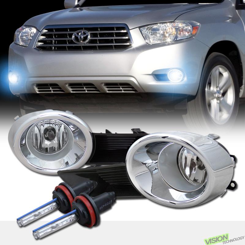 8000k hid+clear lens driving/bumper fog lights lamps+switch 08-10 highlander suv