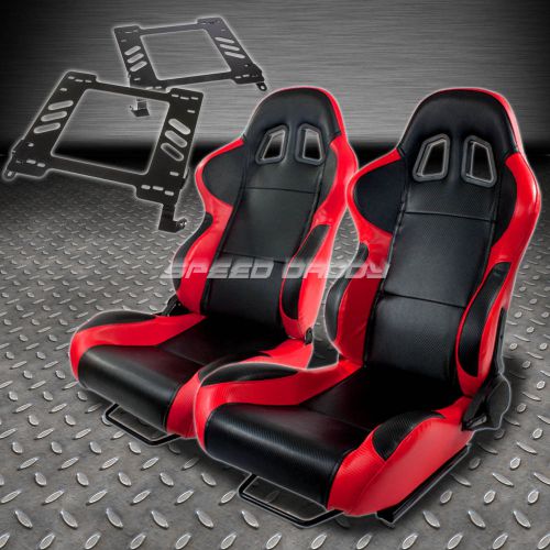 Pair type-4 reclining black red pvc racing seat+bracket for 02-07 wrx/sti gd/gg