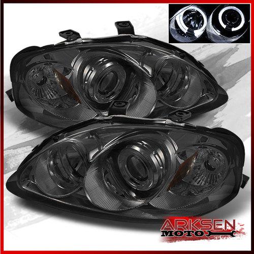 99-00 honda civic smoked dual halo rims smoked projector headlights w/bulb pair