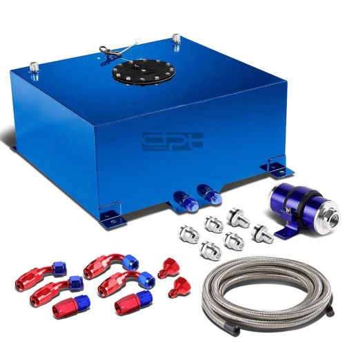 15 gallon aluminum fuel cell tank+cap+oil feed line+30 micron inline filter blue