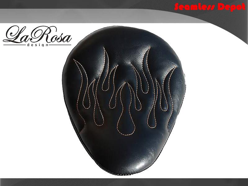 Larosa black vinyl orange stitch flame design harley chopper bobber solo seat