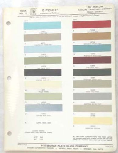 1967 mercury ppg color paint chip chart all models original