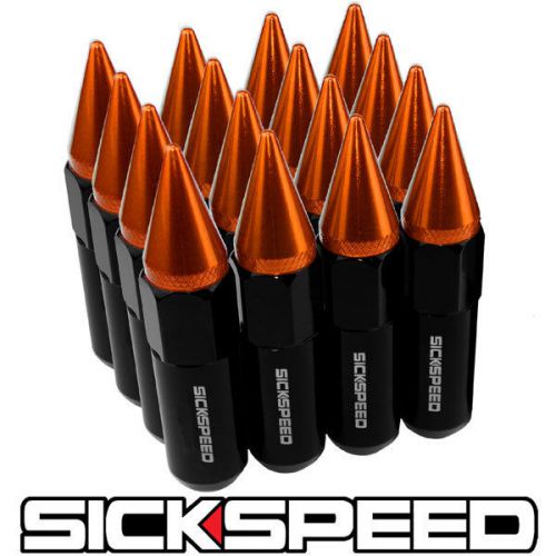 16 black/orange spiked 60mm aluminum extended tuner lug nuts wheels 1/2x20 l30