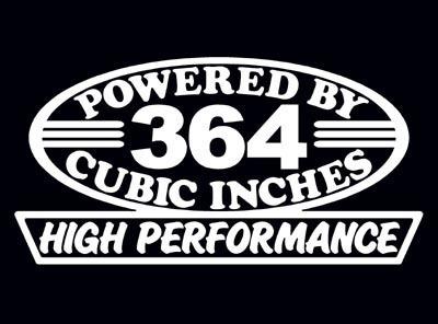 2 high performance 364 cubic inches decal set hp v8 engine nailhead stickers