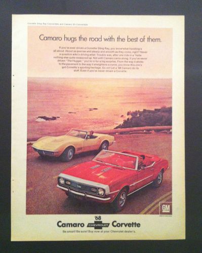 1968 chevrolet corvette camaro hugs ss general motors print car ad gift1967 1969