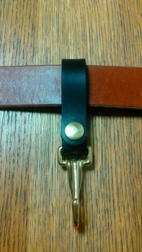 Black leather key fob with solid brass clip and hardware