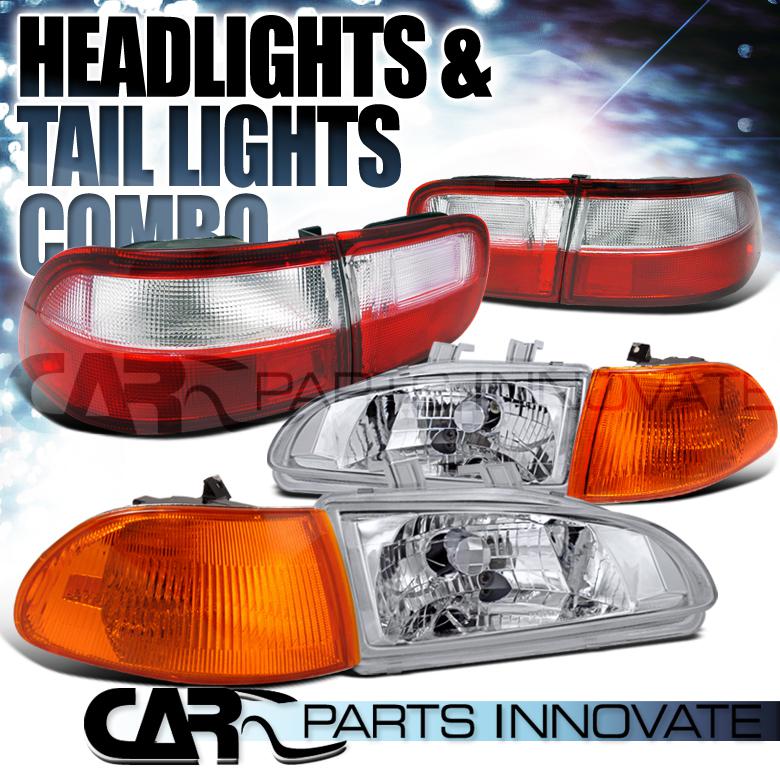 Honda 92-95 civic 4dr chrome headlights+amber corner lamps+red/clear tail lights