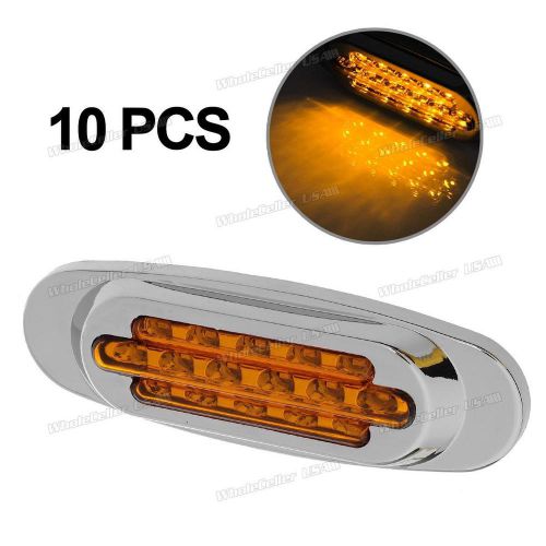 10x amber side marker light chrome bezel 6-1/2&#034; 16 diodes stop turn tail light
