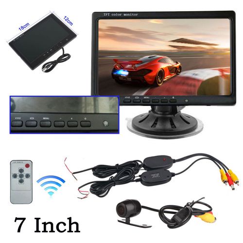 Hd 7&#034; car tft lcd monitor+12v ccd wireless nightvision waterproof reverse camera