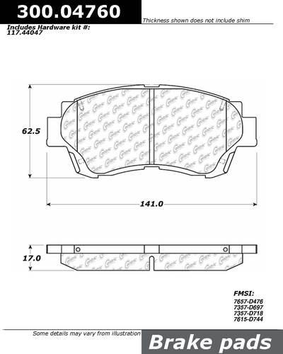 Centric 300.04760 brake pad or shoe, front-premium semi-met pads w/shims