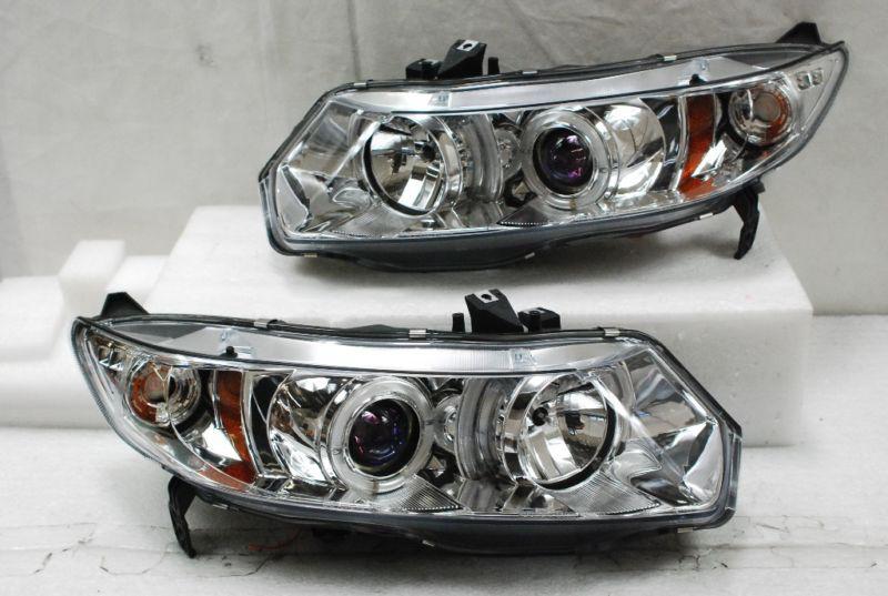 06-10 honda civic 2dr coupe chrome clear dual halo projector headlights lamps