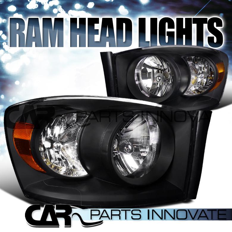 Dodge 06-08 ram 1500 2500 3500 euro blk crystal headlights lamp w/o amber bar