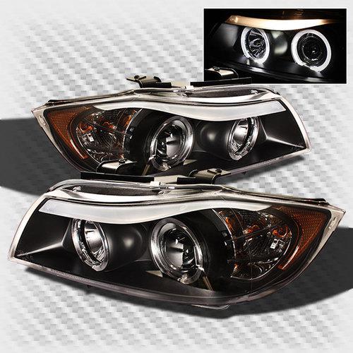 2006-2008 bmw e90 3-series 4 door twin halo projector headlights black pair lamp