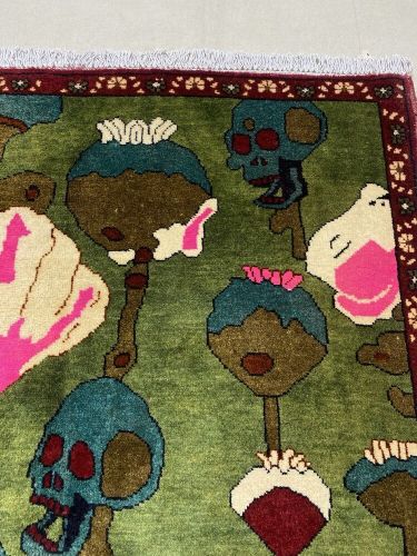 Hand knotted afghan pictorial opium war wool rug made by afghan women