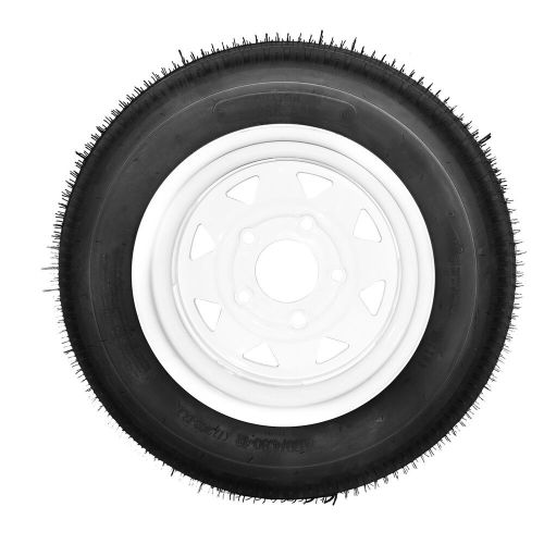 Two trailer tires &amp; rims 4.80-12 lrb 5 lugs on 4.5&#034; center white spoke wheel