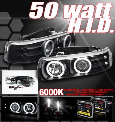 99-02 silverado ccfl halo projector head lights+50w hid