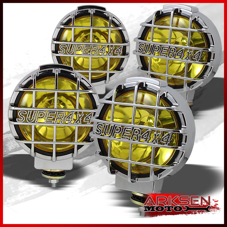 2 pair 6" 4x4 rv jeep suv off-road yellow fog lights+removable stone guard+bulbs