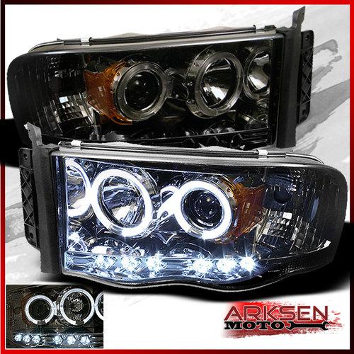 02-05 ram 1500 / 03-05 2500 3500 smoked halo led projector head lights smoke set