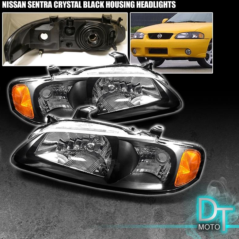 00-03 sentra jdm black headlights lamps lights (left+right) direct replacement