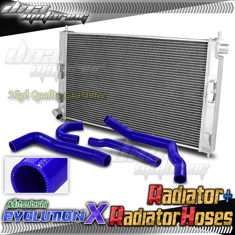 2-row full aluminum radiator+3-ply blue silicone hose 08-11 mit evolution 10/x