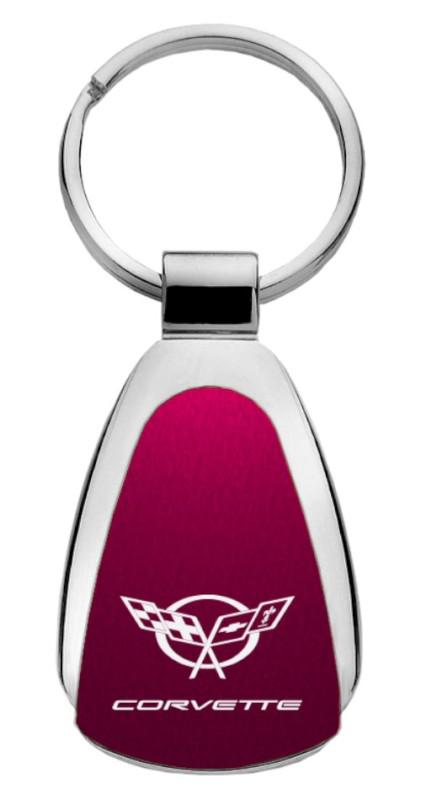 Gm corvette c5 burgundy teardrop keychain / key fob engraved in usa genuine