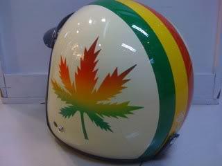 Vintage scooter motor ivory rasta stripes cannabis open face helmet new