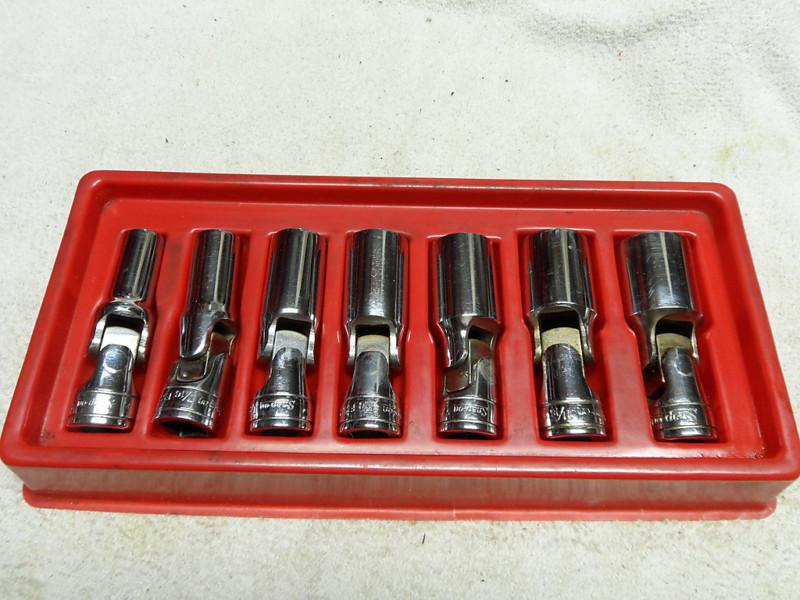 Snap-on, std, deep flex sockets, 3/8" drive, 6 pt, (7)