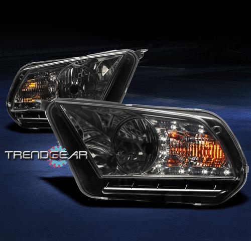 10 11 12 ford mustang base/gt drl led crystal headlights smoke left+right pair