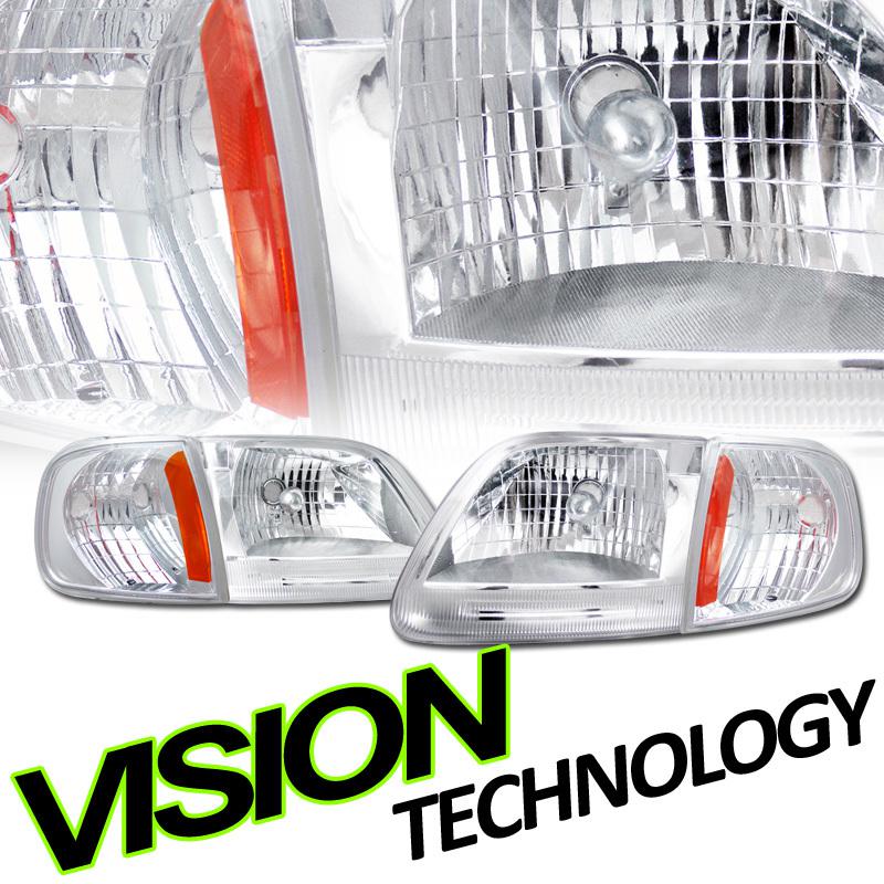 97-04 f150/heritage/f250/expedition chrome crystal headlights+corner lights 4pc