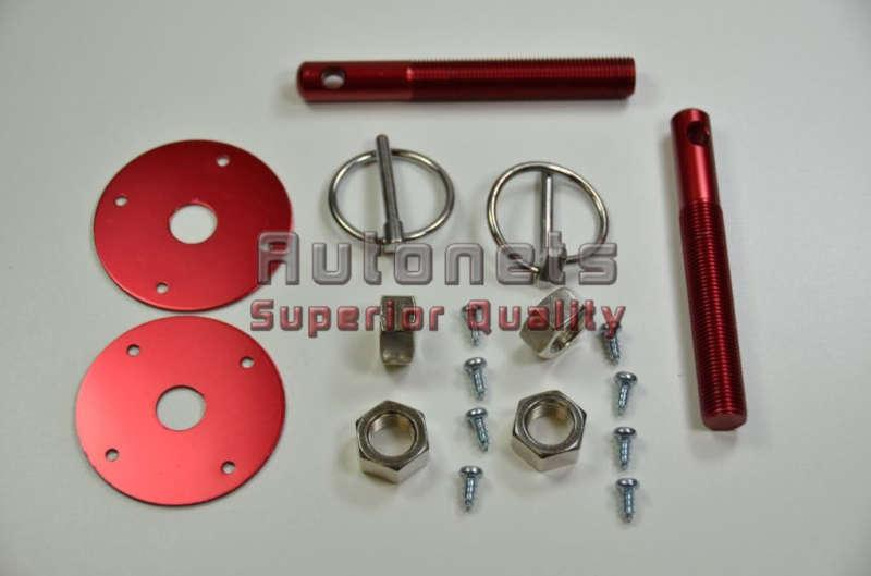 Aluminum anodized hood pin kit flip oover universal fit red hot street rod